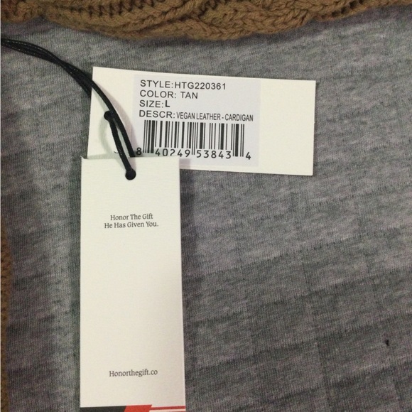 Honor the Gift Tan Vegan Leather And Knit Cardigan Men’s Size L - Picture 4 of 7